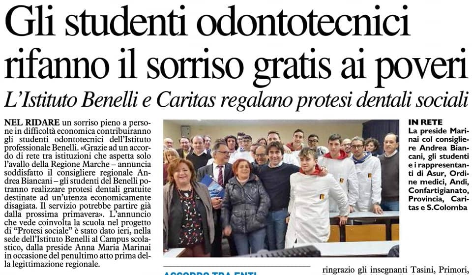 Protesi dentali sociali grazie all’Istituto Benelli e Caritas Pesaro